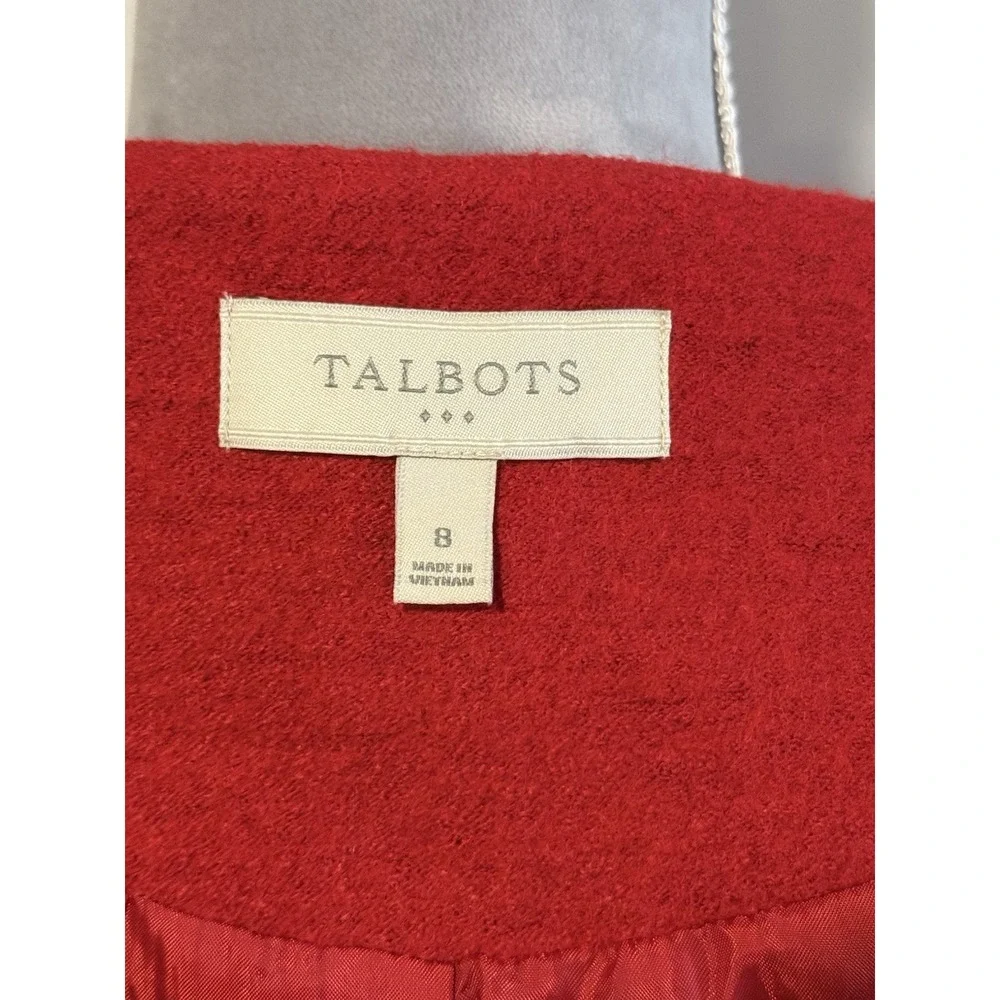 Talbots Size 8 Red Boiled‎ Wool Full Zip Cropped Blazer Jacket Sweater Christmas
